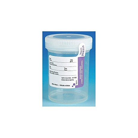 Globe Scientific Tite-Rite 6528 Polypropylene Urine Collection Containers with Polyethylene Attached White Screw Cap, Patient I.D. Label , Sterile, Tab Seal, 120mL Capacity (Case of 300)