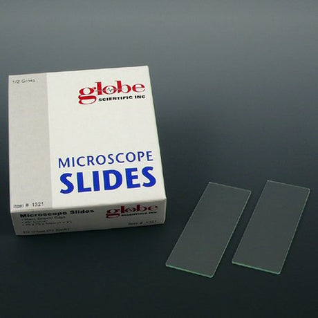 Globe Scientific 1331 Borosilicate Glass Microscope Slide, 45° Beveled Edge, Clipped Corner, Plain, 25 mm W x 75 mm L (Pack of 1440)