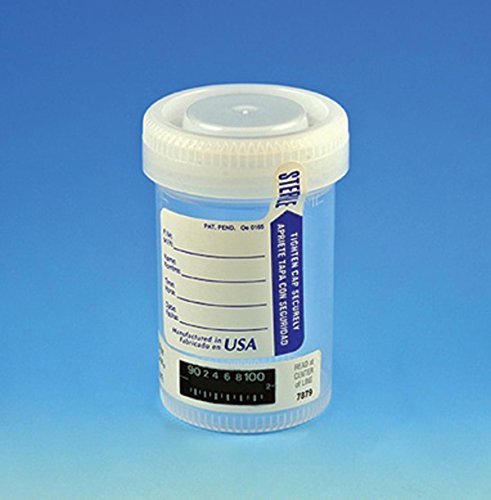 Globe Scientific 6236 Drug Test Container Attached White Screwcap, Wide Mouth, Sterile, Tab-Seal Patient ID Label & Celsius Thermometer Strip, PP, 90mL Capacity