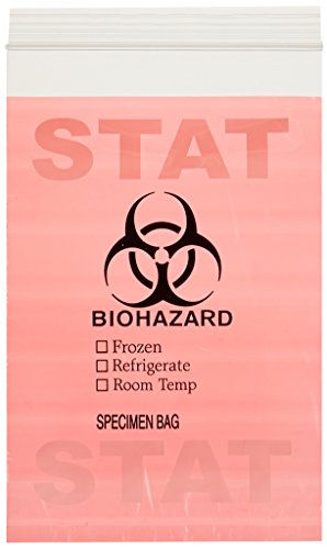 Globe Scientific 4950A Polyethylene STAT Specimen Transport Bag with Score Line and Zipper Closure, Red Tint, 6" Width, 9" Length (Case of 1000)