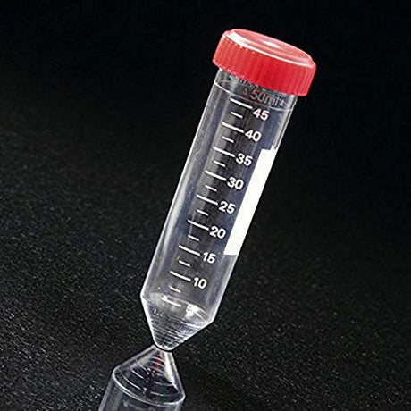 Globe Scientific 6254 Polystyrene Centrifuge Tube with Attached Red Screw Cap, 50mL Capacity, Sterile, Bag Pack (Case of 500)