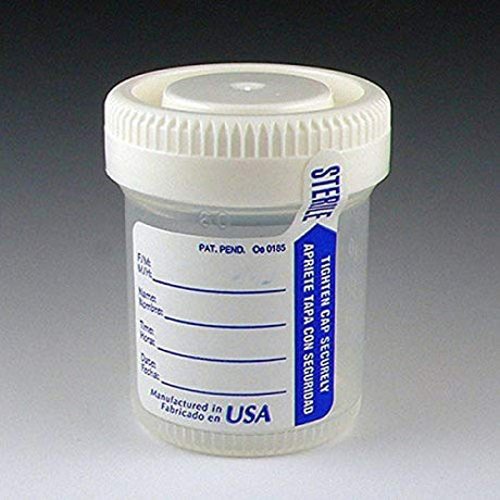 Globe Scientific Tite-Rite 6526 Polypropylene Urine Collection Containers with Polyethylene Attached White Screw Cap, Patient I.D. Label , Sterile, Tab Seal, 90mL Capacity (Case of 300)