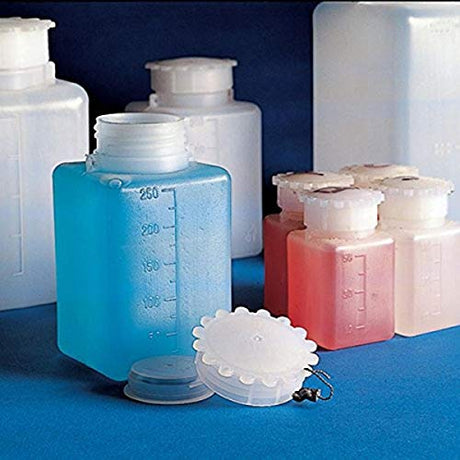 Globe Scientific 600614-6 Polyethylene Wide Mouth Square Bottle with Polypropylene Screwcap, Graduated, 2000mL Capacity (Pack of 6)