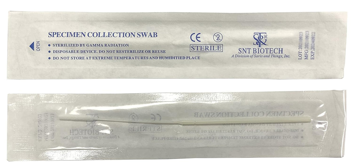 SNT Biotech 100 Pack Sterile Nasopharyngeal Swab, Nasal Swabs for Sampling Flocked Swab, 80 mm Break Point, Nylon Flocking Tip