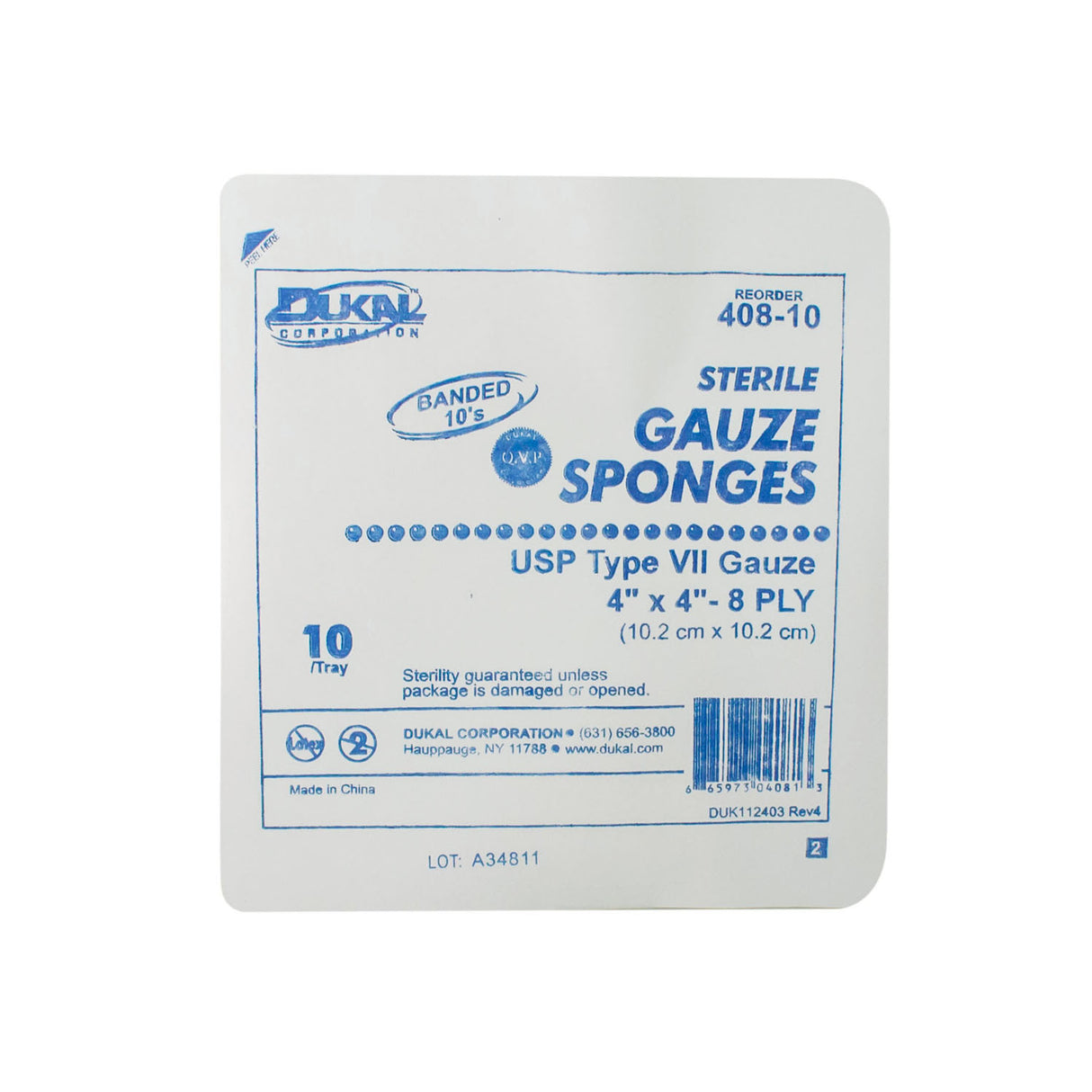 DUKAL WOVEN COTTON GAUZE SPONGES - 408-10