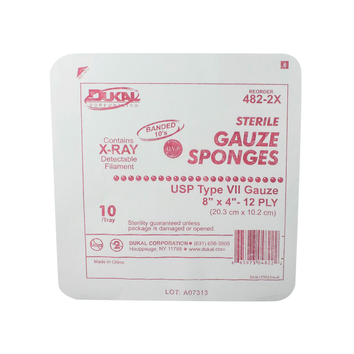 DUKAL X-RAY DETECTABLE GAUZE SPONGES - 482-2X