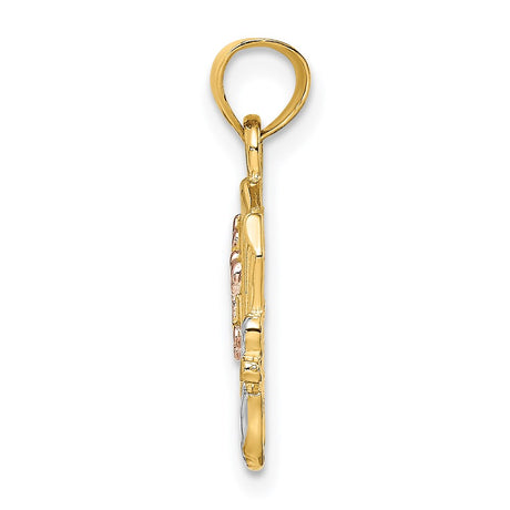 14k Gold Two-tone & Yellow Gold Holy Bible & Cross Charm Pendant