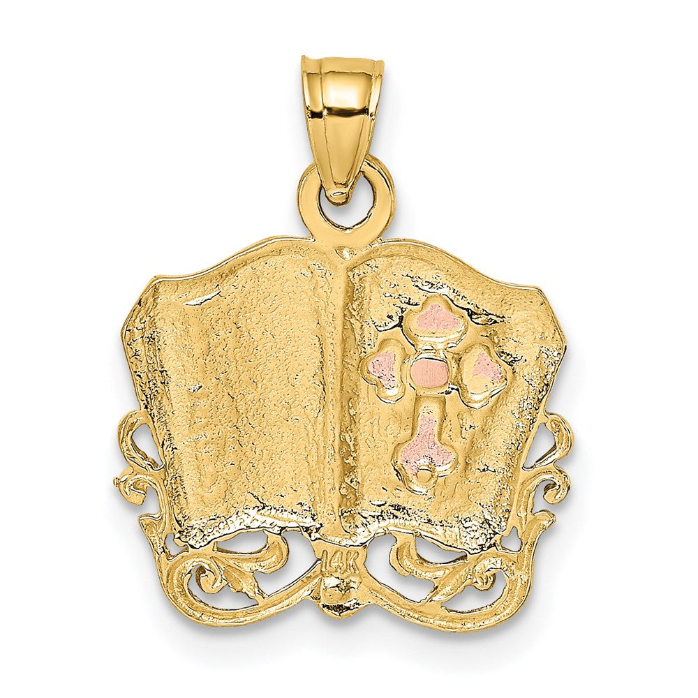 14k Gold Two-tone & Yellow Gold Holy Bible & Cross Charm Pendant
