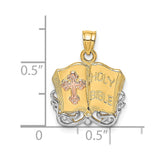 14k Gold Two-tone & Yellow Gold Holy Bible & Cross Charm Pendant