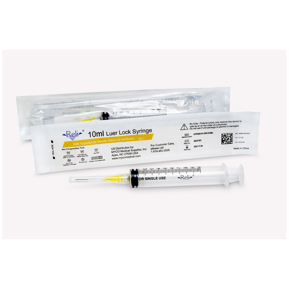 MYCO RELI® CONVENTIONAL HYPODERMIC NEEDLE W/SYRINGE - HYP20G101-RW-S10ML