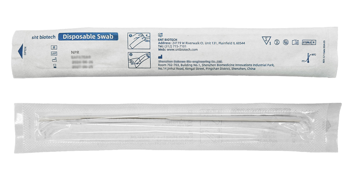 SNT Biotech 100 Pack Sterile Nasopharyngeal Swab, Nasal Swabs for Sampling Flocked Swab, 80 mm Break Point, Nylon Flocking Tip