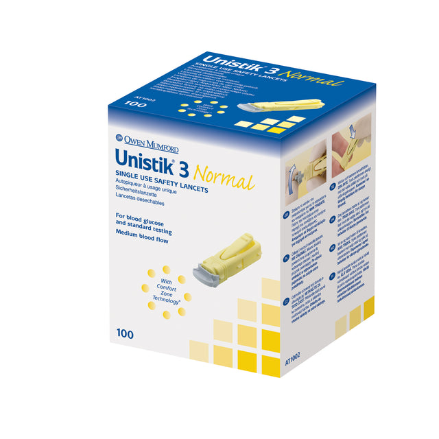 OWEN MUMFORD UNISTIK® 3 PRE-SET SINGLE USE SAFETY LANCETS - AT1002