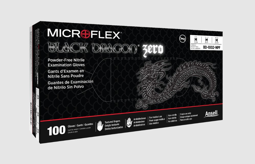 ANSELL MICROFLEX BLACK DRAGON® ZERO POWDER-FREE NITRILE EXAM GLOVES-BD-1003-NPF