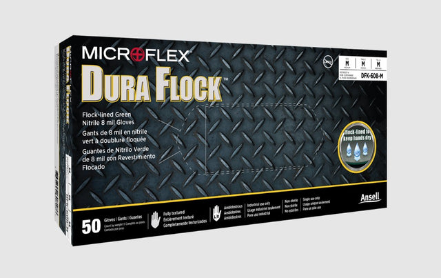 ANSELL MICROFLEX DURA FLOCK® FLOCK-LINED INDUSTRIAL-GRADE GLOVES-DFK-608-L