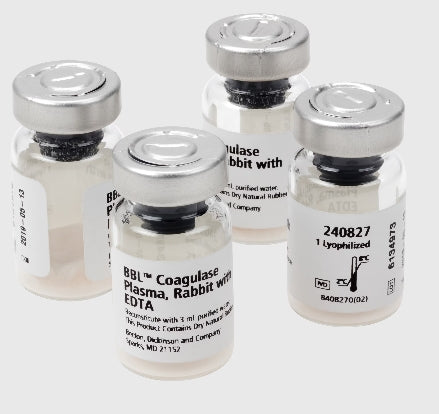 BD BBL™ COAGULASE PLASMA RABBIT, WITH EDTA, LYOPHILIZED, RECONSTITUTES TO 15ML FOR DIRECT TUBE METHOD, 10X15ML VIAL (PERISHABLE PRODUCT; MUST BE REFRIGERATED; NON-RETURNABLE)(DROP SHIP END USER ONLY)-240826, Each