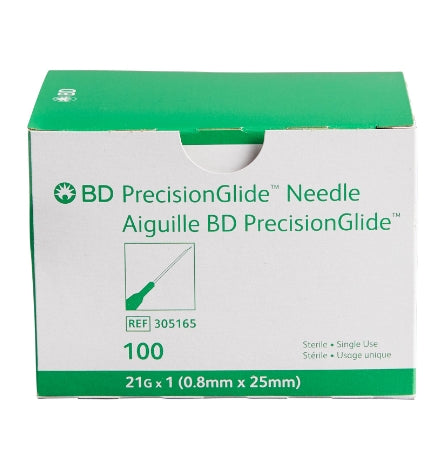 BD NEEDLE, 21G X 1", REGULAR BEVEL, STERILE-305165, Cs