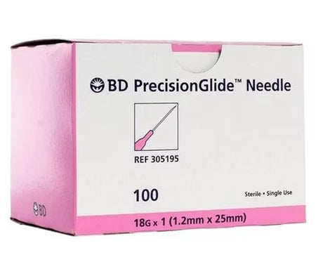 BD NEEDLE, 18G X 1", REGULAR BEVEL, STERILE-305195, Cs