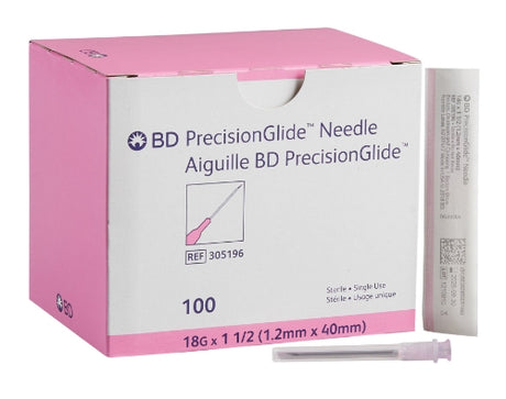 BD NEEDLE, 18G X 1½", REGULAR BEVEL, STERILE-305196, Cs