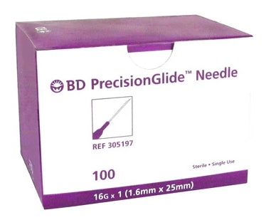 BD NEEDLE, 16G X 1" REGULAR BEVEL, STERILE-305197, Cs