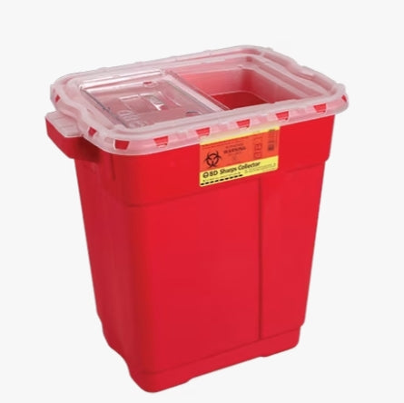 BD SHARPS COLLECTOR, 8 QT, CLEAR TOP, FUNNEL CAP, RED-305344, Cs