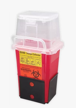 BD SHARPS COLLECTOR, 8 QT, CLEAR TOP, FUNNEL CAP, RED-305344, Cs