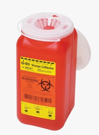 BD SHARPS COLLECTOR, 8 QT, CLEAR TOP, FUNNEL CAP, RED-305344, Cs