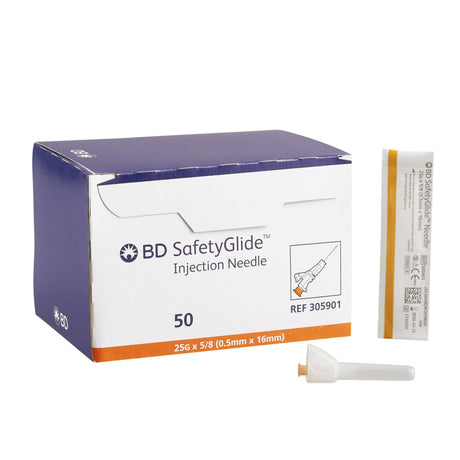 BD NEEDLE, SUBQ HYPODERMIC, 25G X 5/8" SAFETYGLIDE™ SHIELDING, STERILE, REGULAR WALL TYPE & REGULAR BEVEL, BLUE HUB-305901, Cs