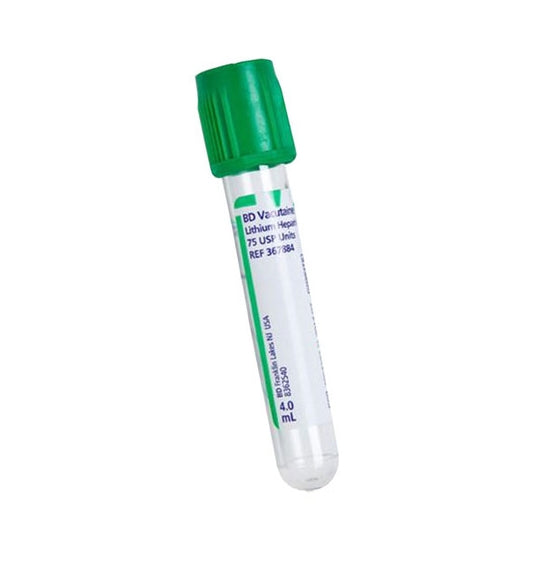 BD GLASS TUBE, HEMOGARD™ CLOSURE, 13 X 75MM, 1ML, GREEN PAPER LABEL, ADDITIVE: SODIUM HEPARIN (FREEZE DRIED) 30 USP UNITS-367671, Cs