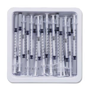 BD ALLERGIST TRAY, ½ML, PERMANENTLY ATTACHED NEEDLE, 27G X ½", REGULAR BEVEL-305535, Cs