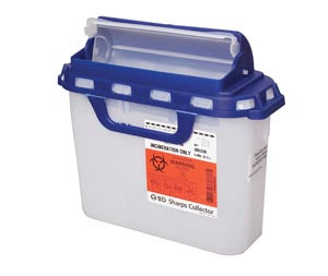 BD SHARPS COLLECTOR, 5.4 QT, PHARMACY DUAL OPENING HINGED TOP, 50% RECYCLED PLASTIC-305058, Cs