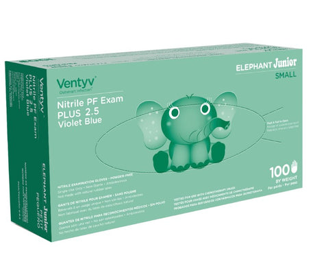 VENTYV PLUS 2.5 NITRILE POWDER-FREE EXAM GLOVES (ELEPHANT JUNIOR)-10318110, X-Small, Cs