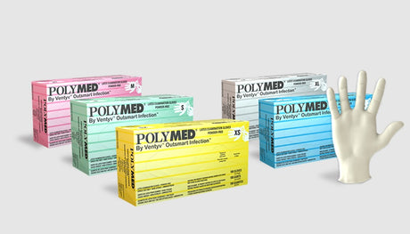 VENTYV POLYMED LATEX EXAM POWDER-FREE GLOVES-PM101, X-Small (5-5.5), Cs